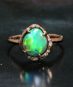 Aphenos Blinding Green Gem Flash Semi Black Opal Ring