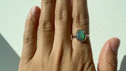 Aphenos Blinding Green Gem Flash Semi Black Opal Ring