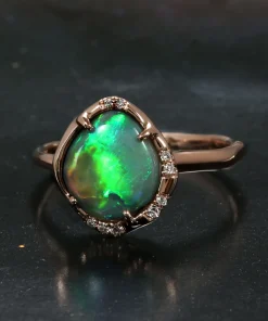 Aphenos Blinding Green Gem Flash Semi Black Opal Ring