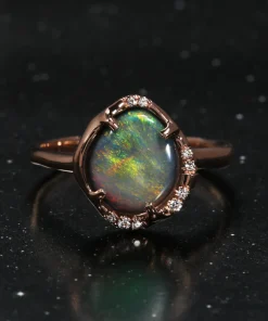 Aphenos Pastel Green Flash Black Opal Ring