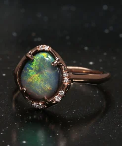 Aphenos Pastel Green Flash Black Opal Ring