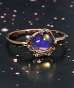 Cosmic Light Blue Glowing Crystal Opal Ring