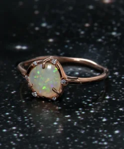 Cosmic Light Green Stardust Flash Opal Ring