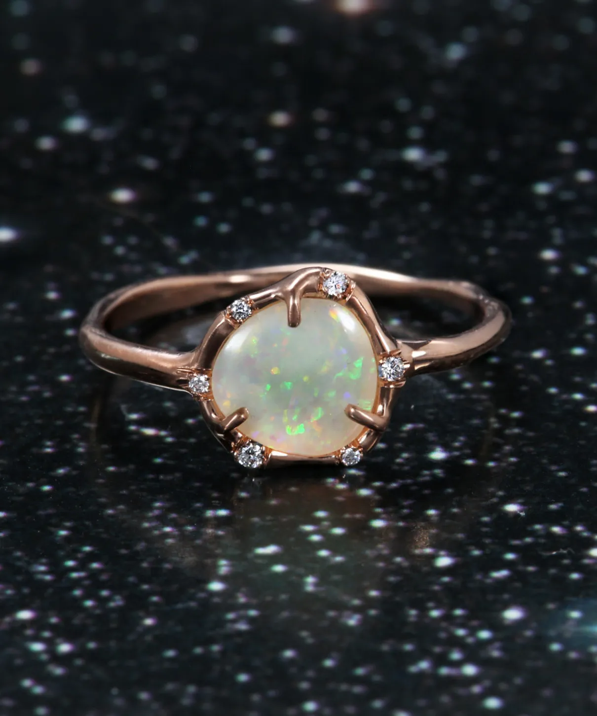 Cosmic Light Green Stardust Flash Opal Ring