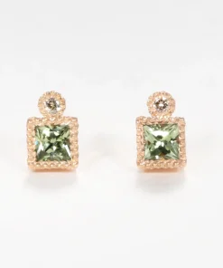 Green Sapphire Milgrain Studs