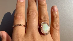 Intuition Moon Snowy Rainbow Flash Opal Ring