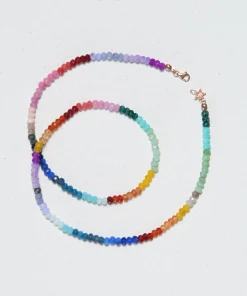 Rainbow Jade Beaded Star Clasp Necklace
