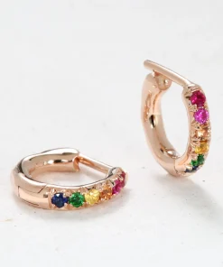 Rainbow Stone Hoop Earrings