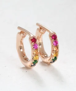Rainbow Stone Hoop Earrings