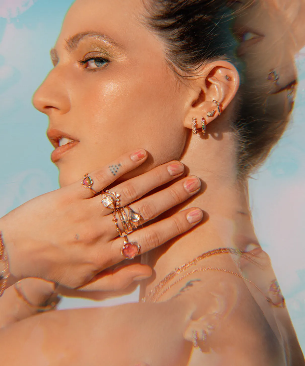 Rainbow Stone Hoop Earrings