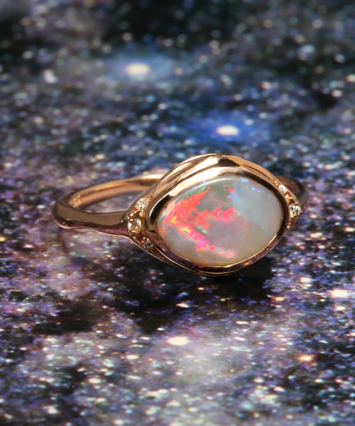 Seeing Eye Rainbow Red Flash Opal Ring
