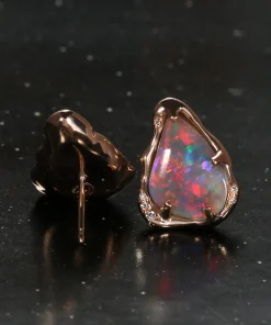 Semi Black Dark Rainbow Flash Opal Earrings