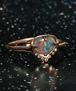 Sky Shower Rainbow Red Flash Opal Ring