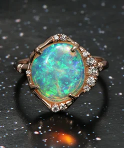 Stardust Saturated Teal Crystal Opal Ring