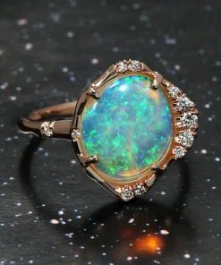 Stardust Saturated Teal Crystal Opal Ring