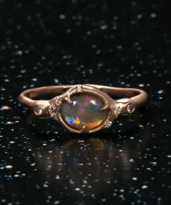 Sunbeam Rainbow Flash Semi Black Opal Ring
